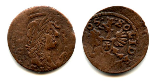 Copper solidus, 1665, Johann II Casimir (1648-1668), Poland (KM #110)