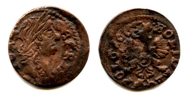 Copper solidus, 1665, Johann II Casimir (1648-1668), Poland (KM #110)