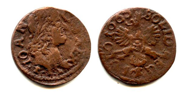 Copper solidus, 1665, Johann II Casimir (1648-1668), Poland (KM #110)