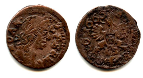 Copper solidus, 1665, Johann II Casimir (1648-1668), Poland (KM #110)
