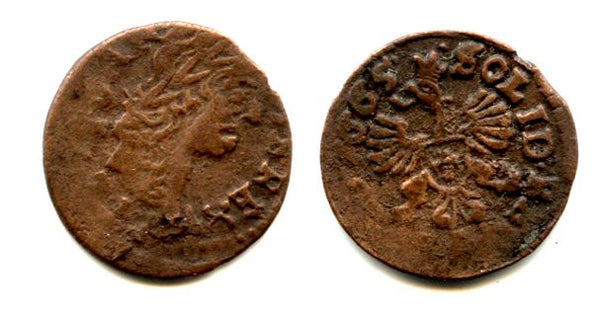 Copper solidus, 1665, Johann II Casimir (1648-1668), Poland (KM #110)