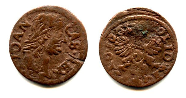 Copper solidus, 1665, Johann II Casimir (1648-1668), Poland (KM #110)