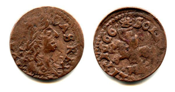 Copper solidus, 1666, Johann II Casimir (1648-68), Poland-Lithianian commonwealth