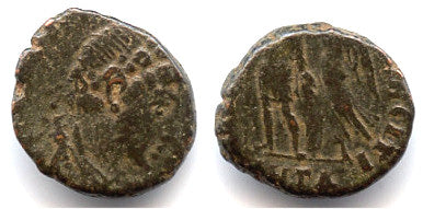 Rare barbarous VIRTVS EXERCITI AE3, Roman Empire, minted ca.395-401 AD