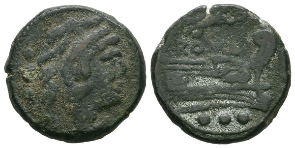 Anonymous bronze quadrans, Central Italy, 211-208 BC, Roman Republic