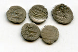 Lot of 5 silver dammas, 800s-900s CE, Habbarid Amirs of Sind