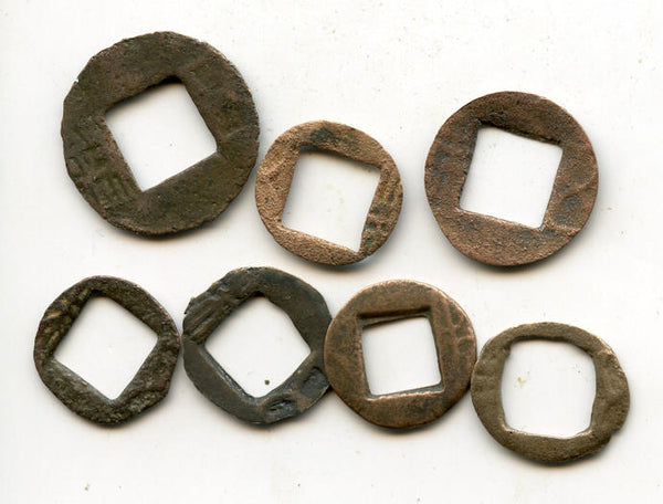 Interesting lot of 7 Wu Zhu cash, Eastern Jin dynasty, 317-420 AD, China