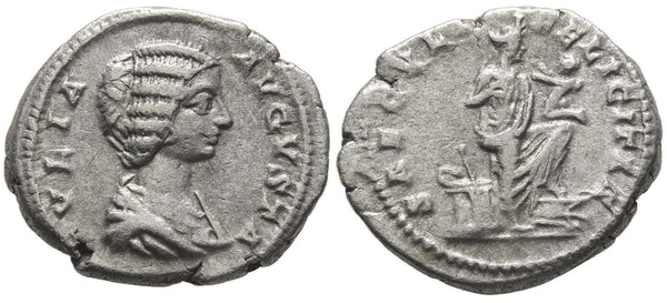 Silver denarius of Julia Domna as Augusta (d.217 AD), wife of Septimius Severus, Roman Empire - SAECVLI FELICITAS type