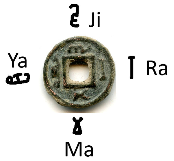 Enigmatic and RRRRR cash w/Brahmi, c.7th-8th century, Unknown Principality, Soghd