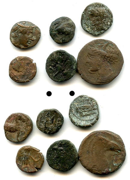 Lot of 6 various small Greek coins, interesting mix, 300-100 BC