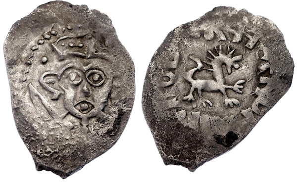 RR denga of Pskov Republic, Dovmont/leopard, c.1460-1510, Russia (HPF#3016B)