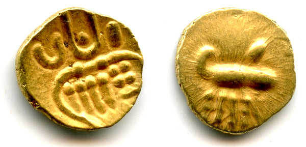Unknown gold Vira Raya fanam w/crescent, Calicut?, 1500-1700s, India (H#1.23.60)