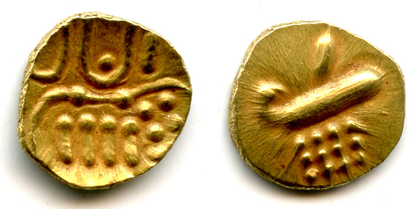 Unknown gold Vira Raya fanam w/crescent, Calicut?, 1500-1700s, India (H#1.23.60)