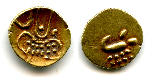 Unknown gold Vira Raya fanam w/crescent, Calicut?, 1500-1700s, India (H-)