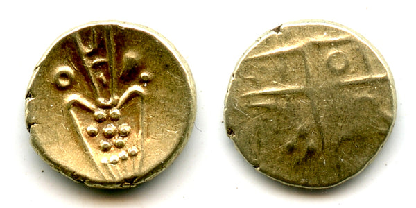 Gold Kali fanam, British Madras local type, c.1600-1700's, India (H#3.06.13)
