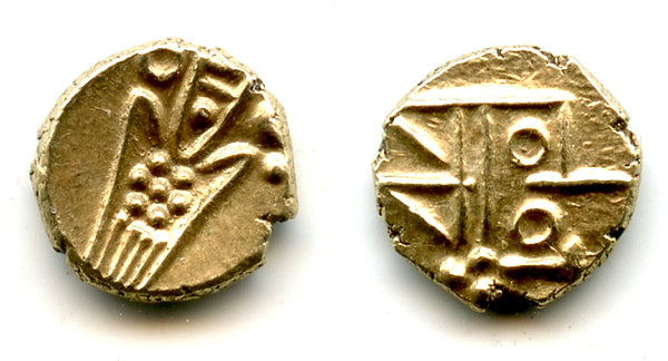 Gold Kali fanam, British Madras local type, c.1600-1700's, India (H#3.06.13)