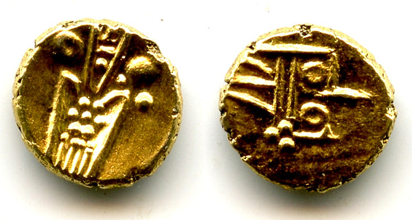 Gold Kali fanam, British Madras local type, c.1600-1700's, India (H#3.06.13)