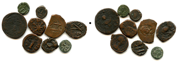 Lot of 9 various 6th-11th century coins, Byzantine Empire