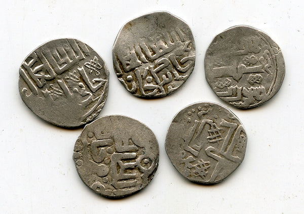 Lot of 5 silver dangs, various types/mints, 1300s, Jochid Mongols, Golden Horde