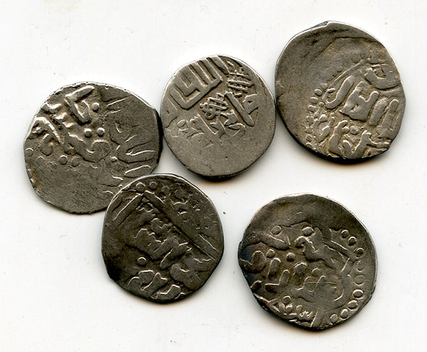 Lot of 5 silver dangs, various types/mints, 1300s, Jochid Mongols, Golden Horde