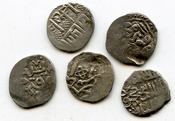 Lot of 5 silver dangs, various types/mints, 1300s, Jochid Mongols, Golden Horde