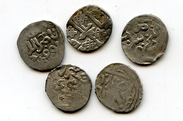 Lot of 5 silver dangs, various types/mints, 1300s, Jochid Mongols, Golden Horde