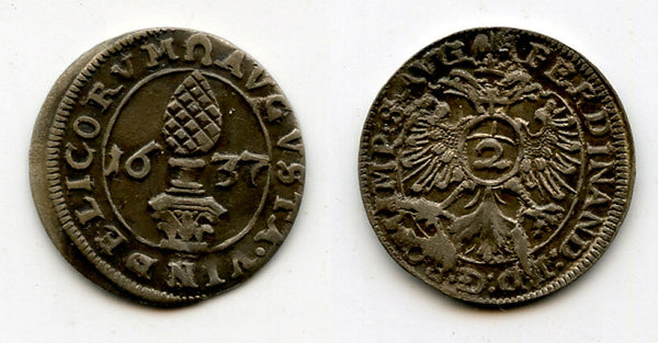 Silver 2 kreuzer, 1637, Free City of Augsburg, Germany