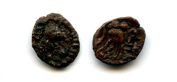Rare YANAF Roman head "owl" copper 1/8 unit, c.100-1 BC, Sabaeans, Arabia