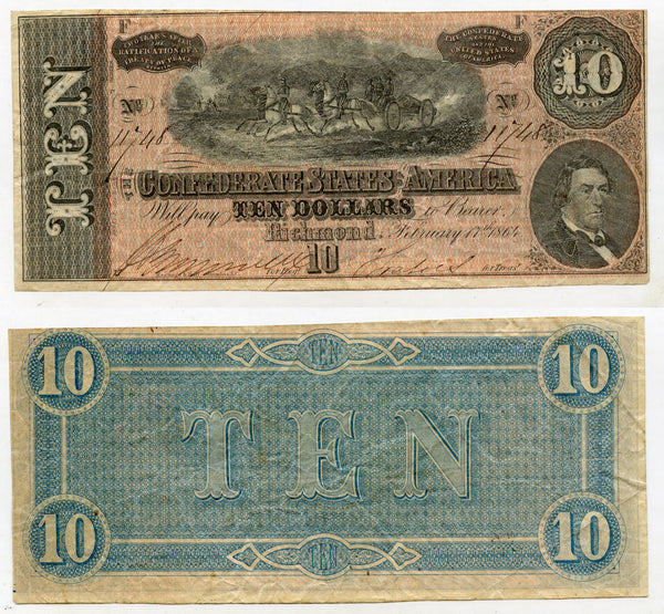 Nice 10$ note, Confederate States of America (CSA) - 1864, series 7 (T-68 #549A)