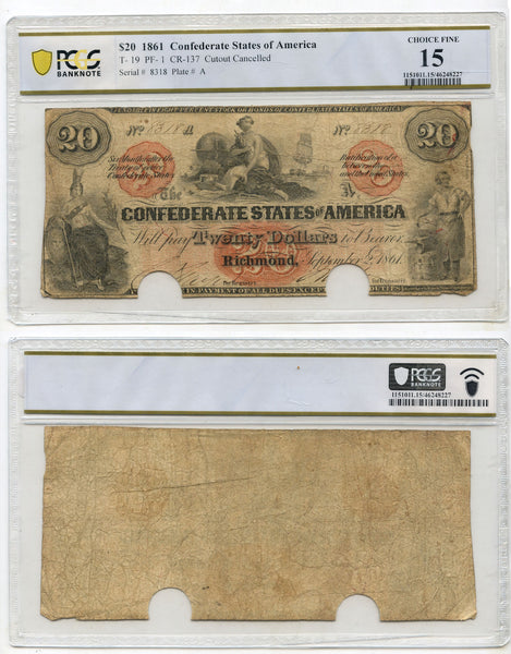 Very rare - 20$ note, Confederate States of America (CSA) - 1862 (T-19 #137)