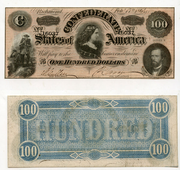 Nice 100$ note, Confederate States of America (CSA) - 1864, series II (T-65 #494)