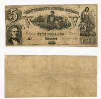 5$ note, Confederate States of America (CSA) - 1861 (T-37 #285)
