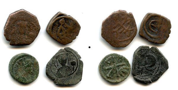 Lot of 4 coins - 3x6th century pentanumii and a tetarteron, Byzantine Empire