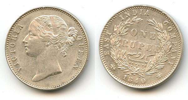 Silver rupee of Queen Victoria, East India Company, British India, 1840 (KM 458)