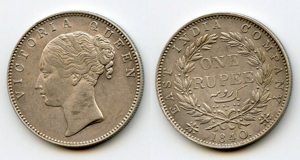Silver rupee of Queen Victoria, East India Company, British India, 1840 (KM 457)