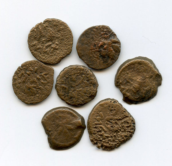 Lot of 7 bronze prutot, Jewish-Roman War (66-70 CE),Ancient Judea