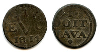 Large tin duit, 1814, British Occupation of Java (1811-1816), Indonesia