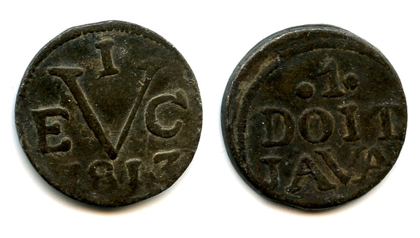 Rare type - Large tin duit, 1813, British Occupation of Java (1811-1816), Indonesia