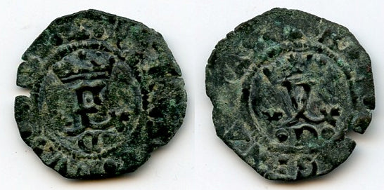 Billon blanca of Ferdinand and Isabella of Spain, Cuenca mint, later 1400's (Cal. 451 var.)