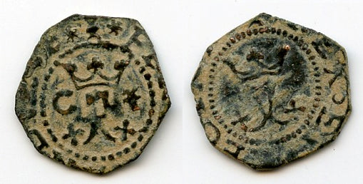 Billon blanca of Ferdinand and Isabella of Spain, Cuenca mint, later 1400's (Cal. 453)