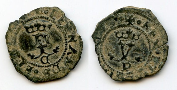 Billon blanca of Ferdinand and Isabella of Spain, Cuenca mint, later 1400's (Cal. 460)