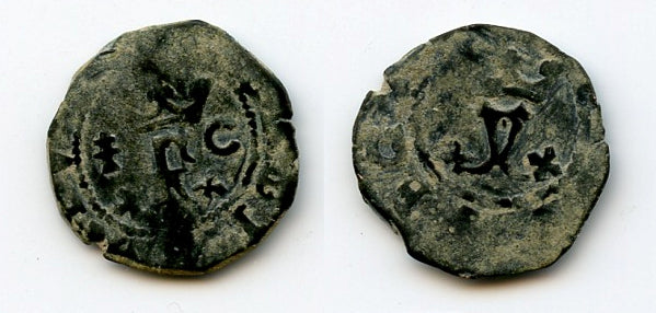 Billon blanca of Ferdinand and Isabella of Spain, Cuenca mint, later 1400's (Cal. 452)