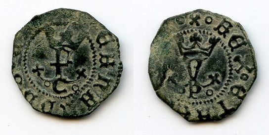 Billon blanca of Ferdinand and Isabella of Spain, Cuenca mint, later 1400's (Cal. 589)