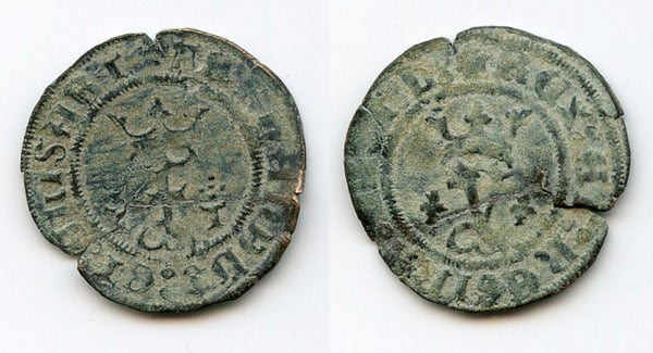 Billon blanca of Ferdinand and Isabella of Spain, Toledo, later 1400's (Cal. type 221)