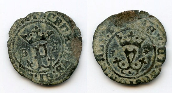 Billon blanca of Ferdinand and Isabella of Spain, Seville, later 1400's (Cal. type 218)