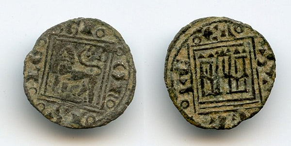 Billon obol (meaja) of Alfonso X (1252-1284), Kingdom of Castille and Leon, Spain