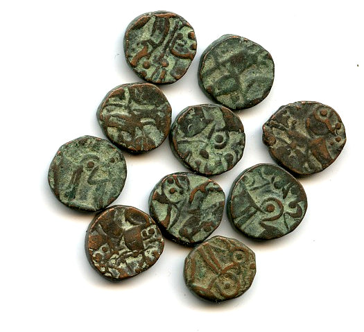 Lot of 10 nicer various horseman jitals, 1100-1200's, Kangra Kingdom