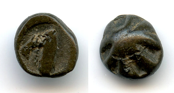 Rare small tin coin, ankusha type, Musi River area, Sumatra, Srivijaya Empire, 11th-13th century?