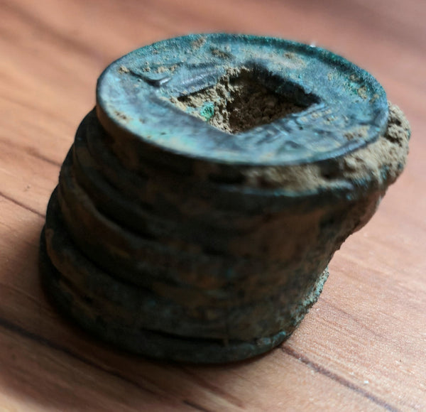Stack of 10 earliest Junguo Wu Zhu coins, 118-113 BC, Western Han, China