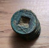 Stack of 10 earliest Junguo Wu Zhu coins, 118-113 BC, Western Han, China